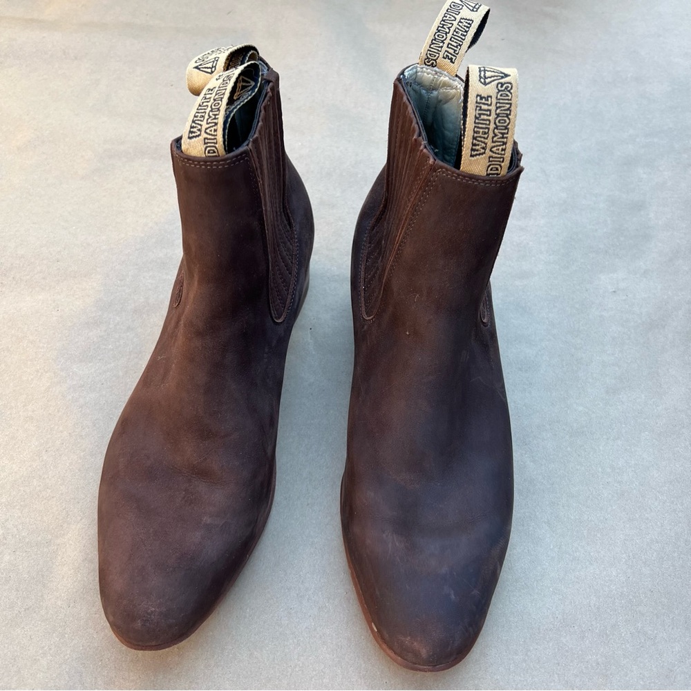 WHITE DIAMONDS Brown Leather Pull On Ankle Boots